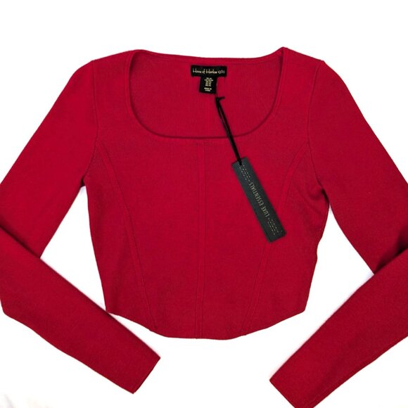 NWT House Of Harlow 1960 | Corset Cropped Red Knit Sweater Square Neck | Size XS - Picture 5 of 9